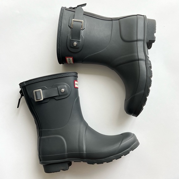 Hunter Shoes - HUNTER Original Dark Gray Rear Zip Up Matte Short Rain Boots Size 6